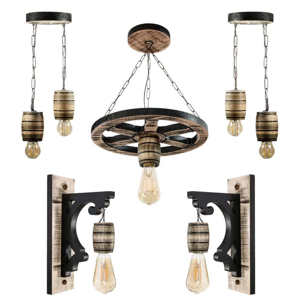 Kit 5 Luminárias Pendentes e Arandelas Rústicas Retrô Vintage Para Decorações - Rústico