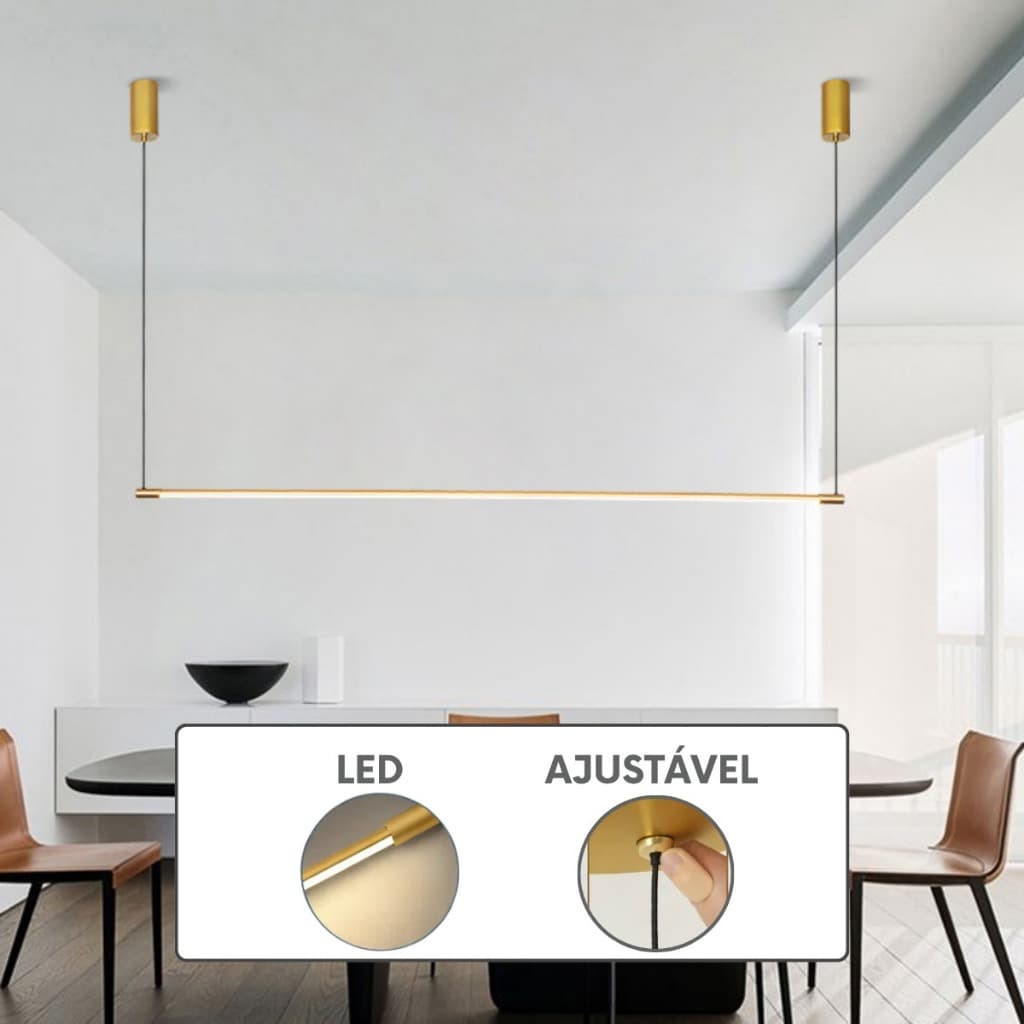 Lustre Moderno Pendente De Teto Dourado Led 3em1 Linear Bivolt