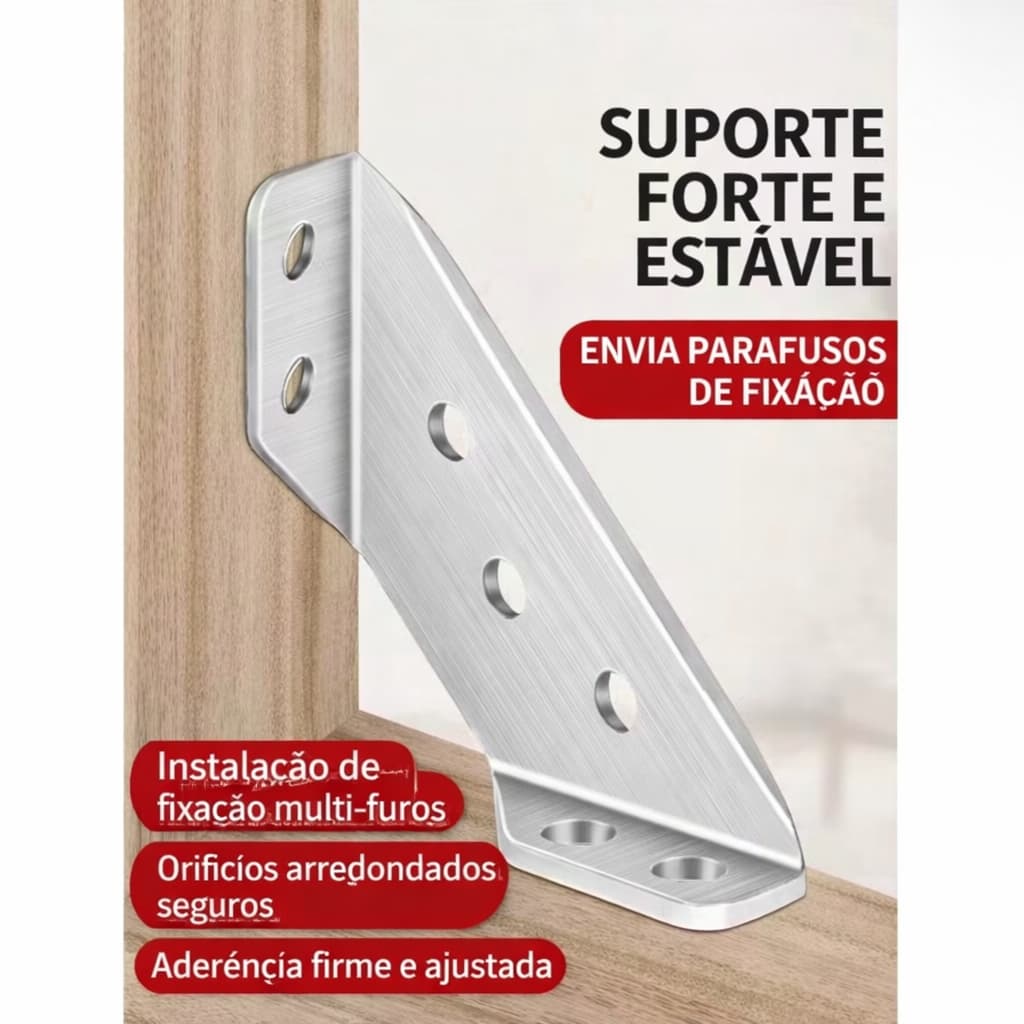 Kit 4 Suportes de Canto em Aço Inoxidável – Alta Resistência e Fixação Segura