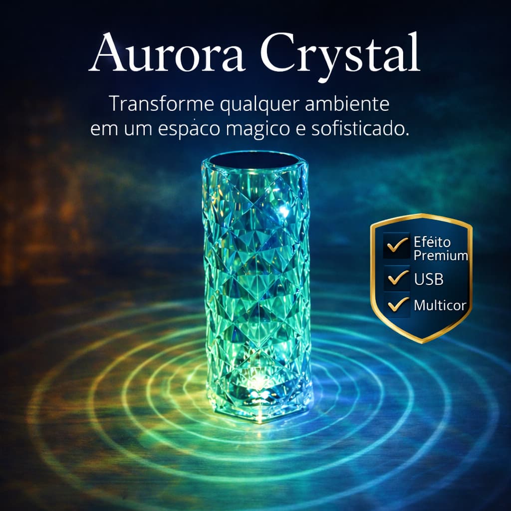 Luminária de Mesa Cristal LED USB Decorativa 16 Cores com Controle Remoto