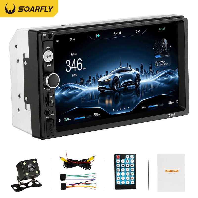 SOARFLY Central Multimídia 7 Polegadas para Carro com Carplay Android Bluetooth Câmera