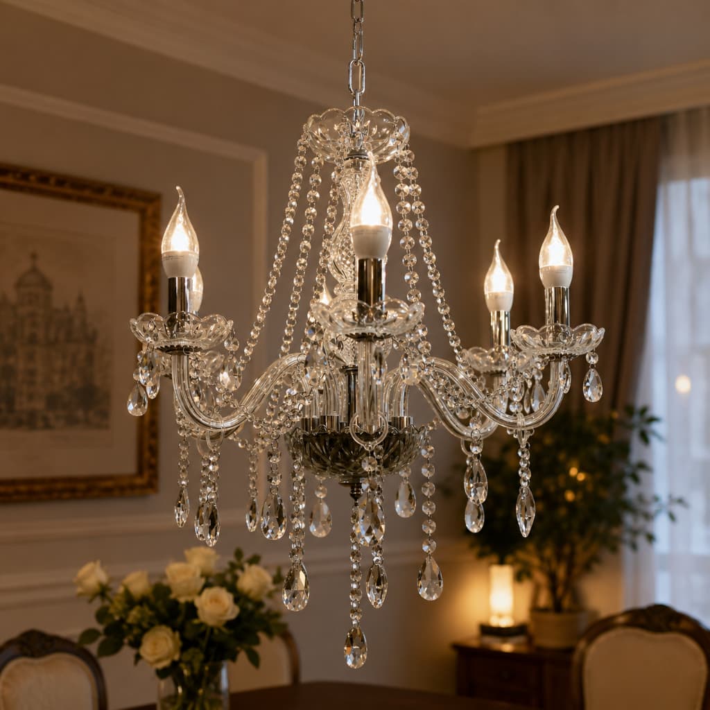 Lustre De Cristal Luminária Luxuoso Transparente 6 Braços