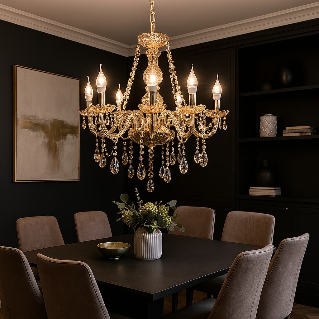 Luminária de cristal luxuosa com 8 braços para sala de jantar