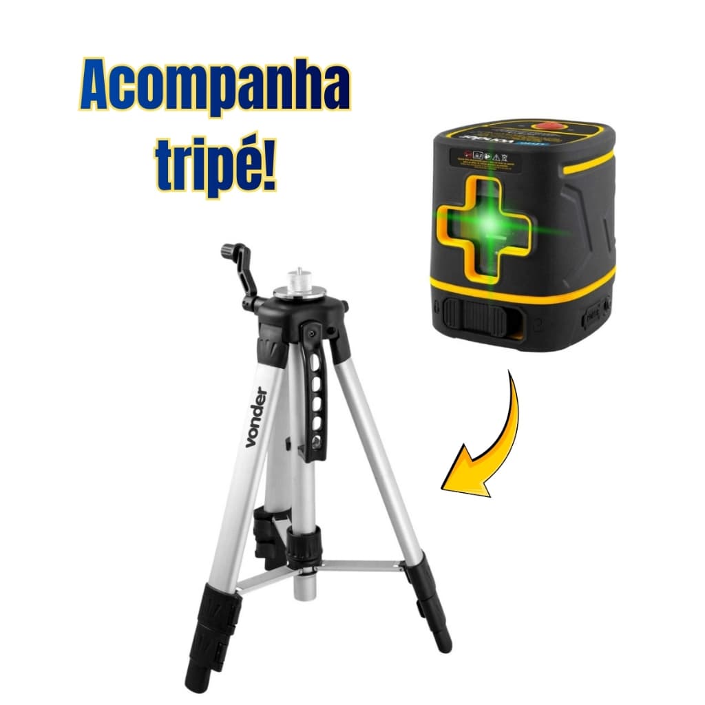Kit nível a laser recarregável 2 linhas 20 metros NLR020 com tripé Vonder