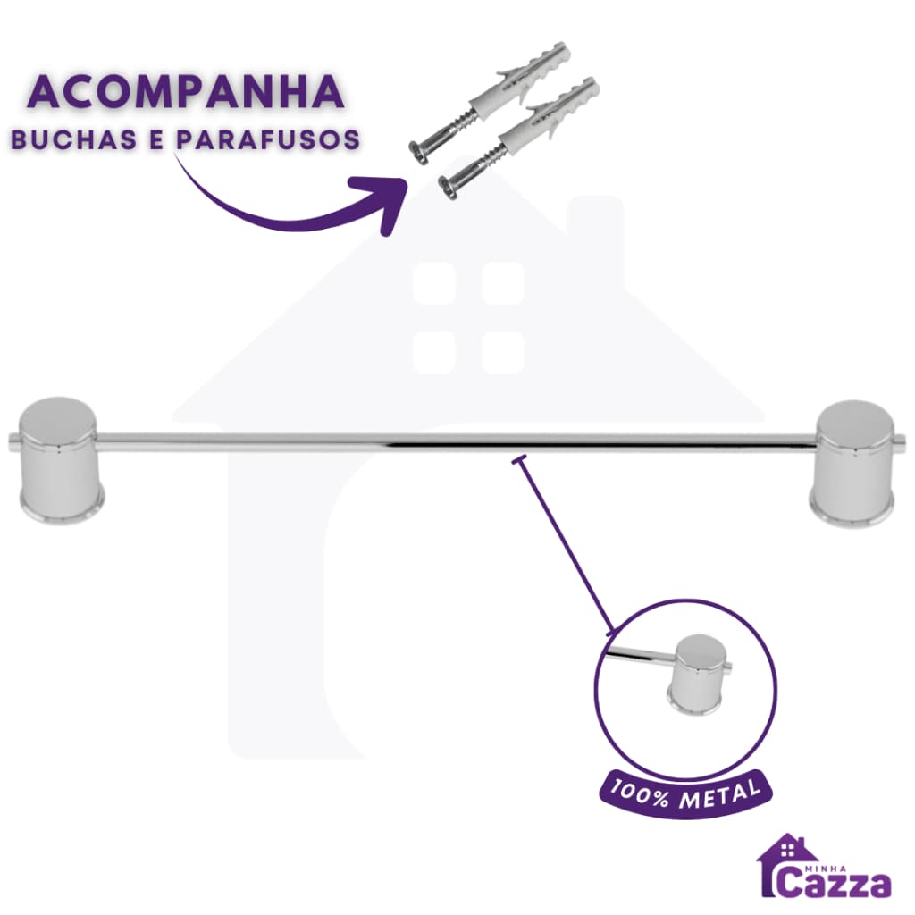 Suporte para toalha de banho em metal 100% cromado com parafusos e porcas