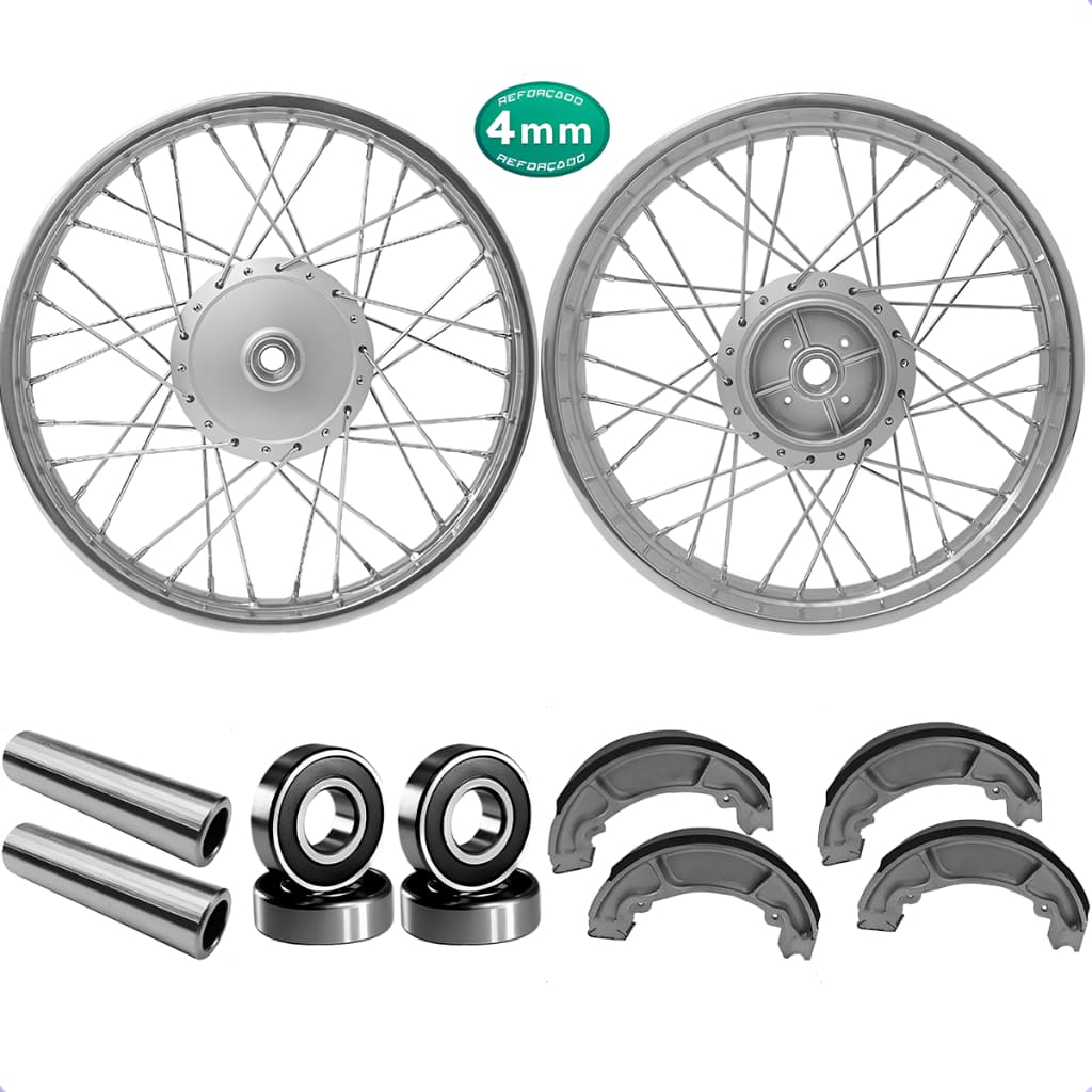 Par de Roda Aro Calha Folha Jante Montada Cromada Raio 4mm Ybr 125 Factor Tambor Alinhada C/Rolamento/Lona/Espaçador