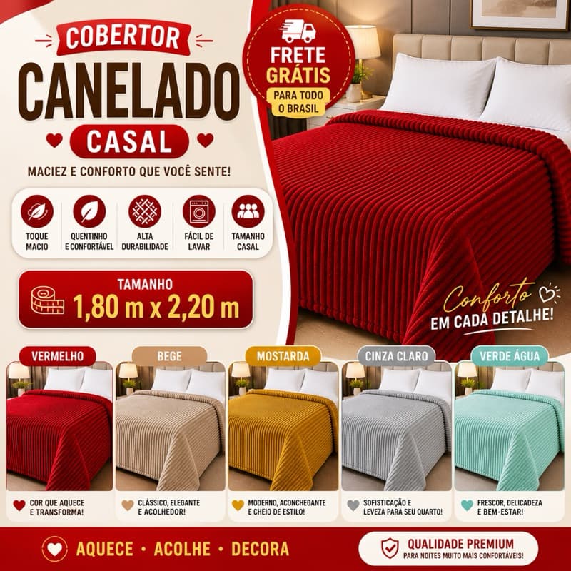 Manta Cobertor Soft Canelada Casal 1,80m x 2,20m Cobertor Extra Macio Anti-Alérgico Premium