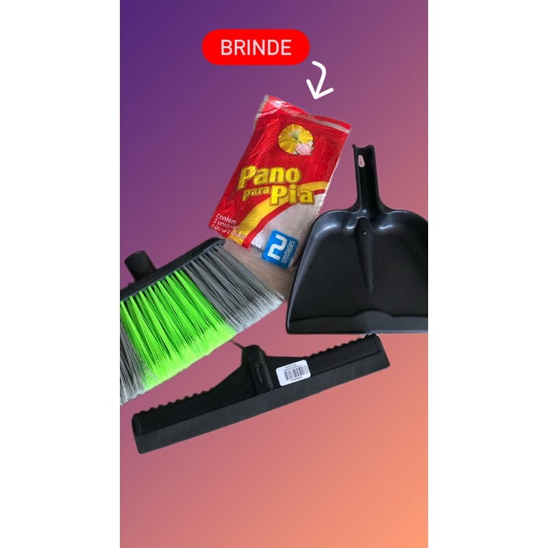 Kit limpeza vassoura rodo pá brinde pano pia