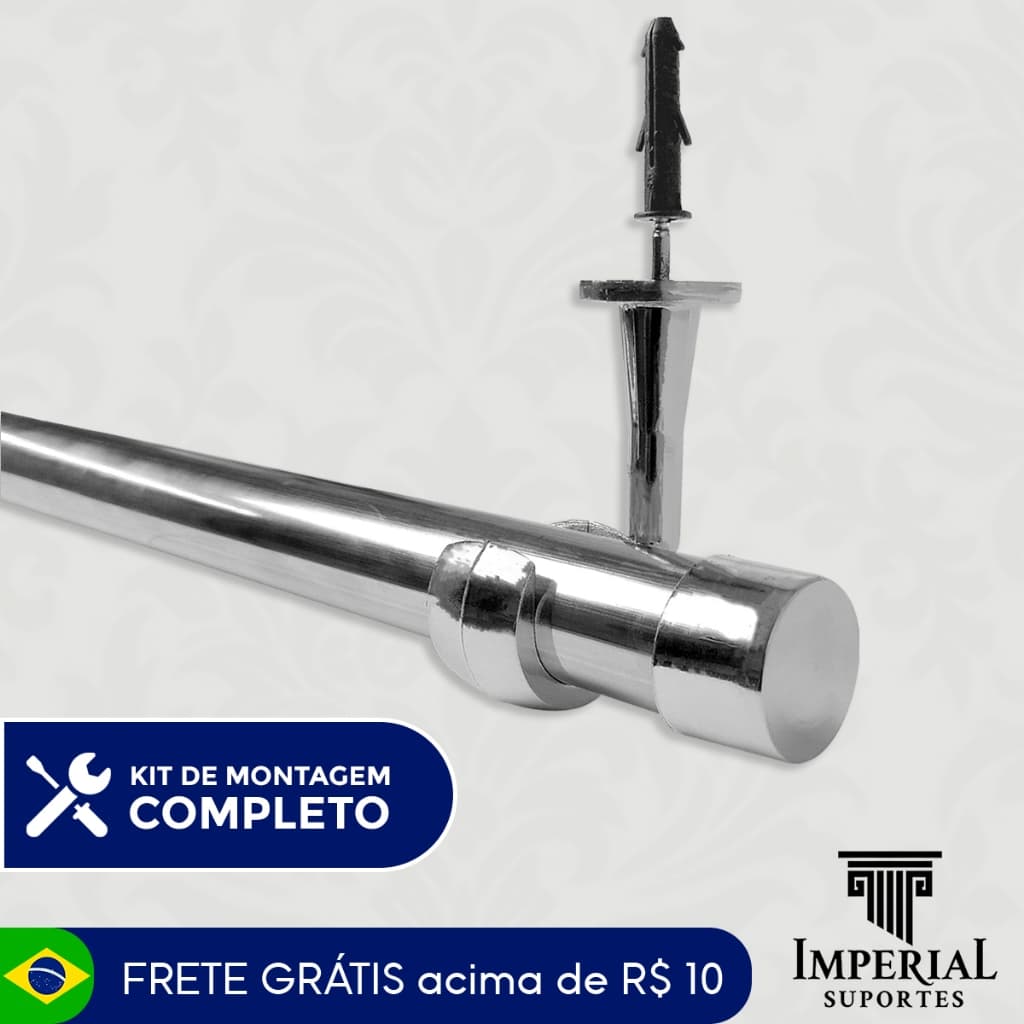 Varão de cortina 28mm 2,40m com suporte de teto e kit de montagem completo