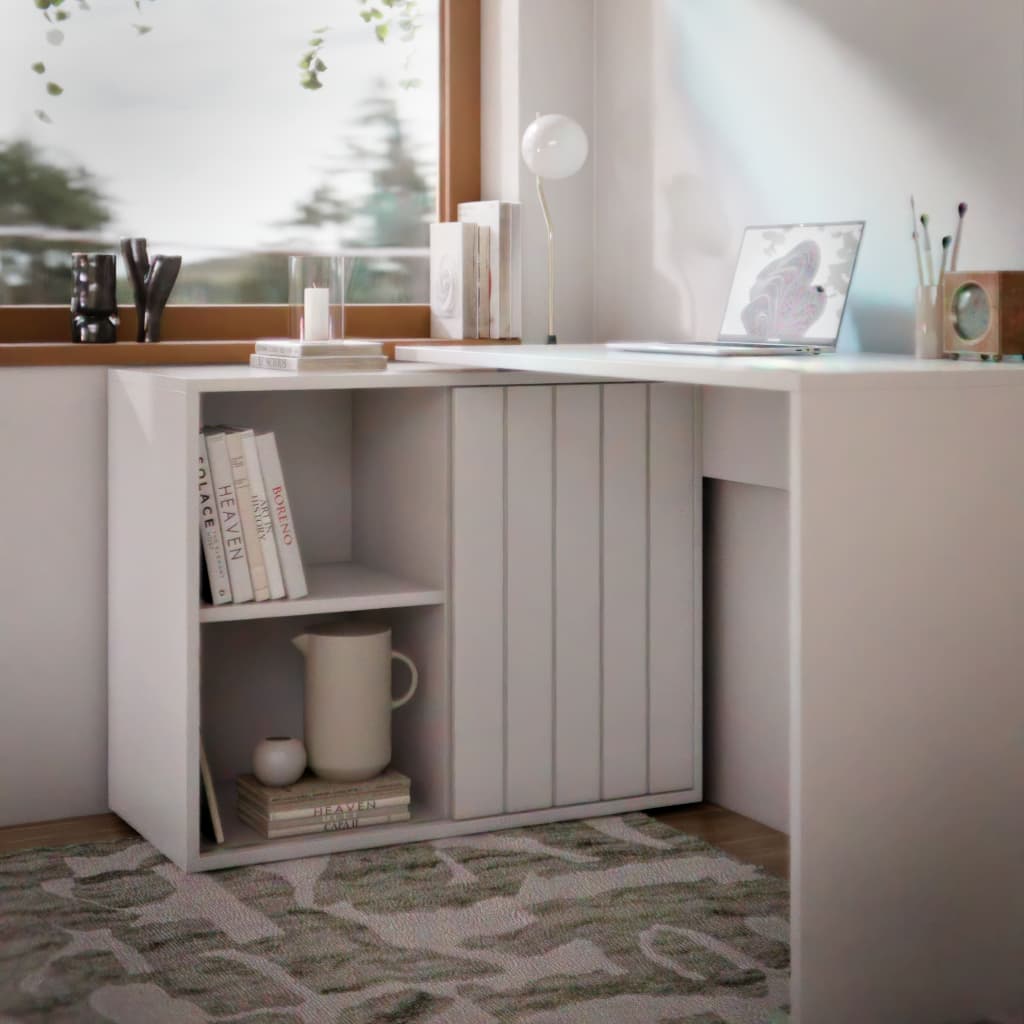 Mesa Escrivaninha De Canto Tech Home Office Com Nichos E Porta Ripada MDF MDP Para Computador