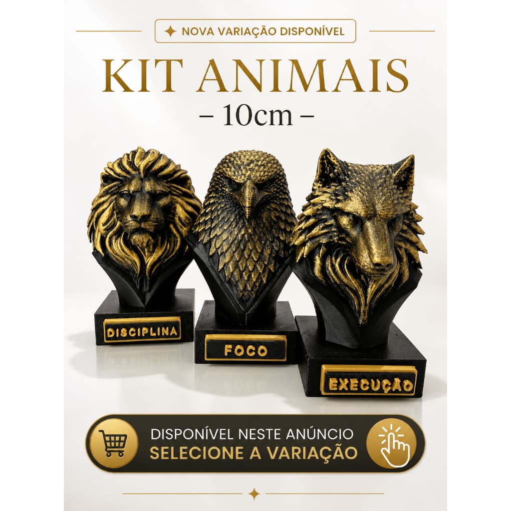 Kit Leão Águia Lobo Decoração Premium Moderna 10cm Escritório Sala Setup Home Office - Mentalidade e Ambiente