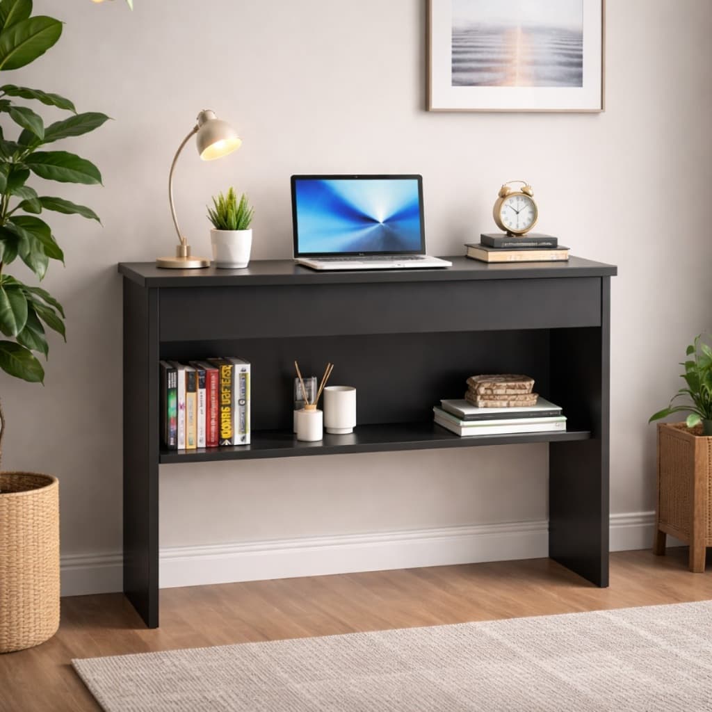 Escrivaninha Compacta com Prateleira para Notebook, Livros e Decoração em Espaços Pequenos