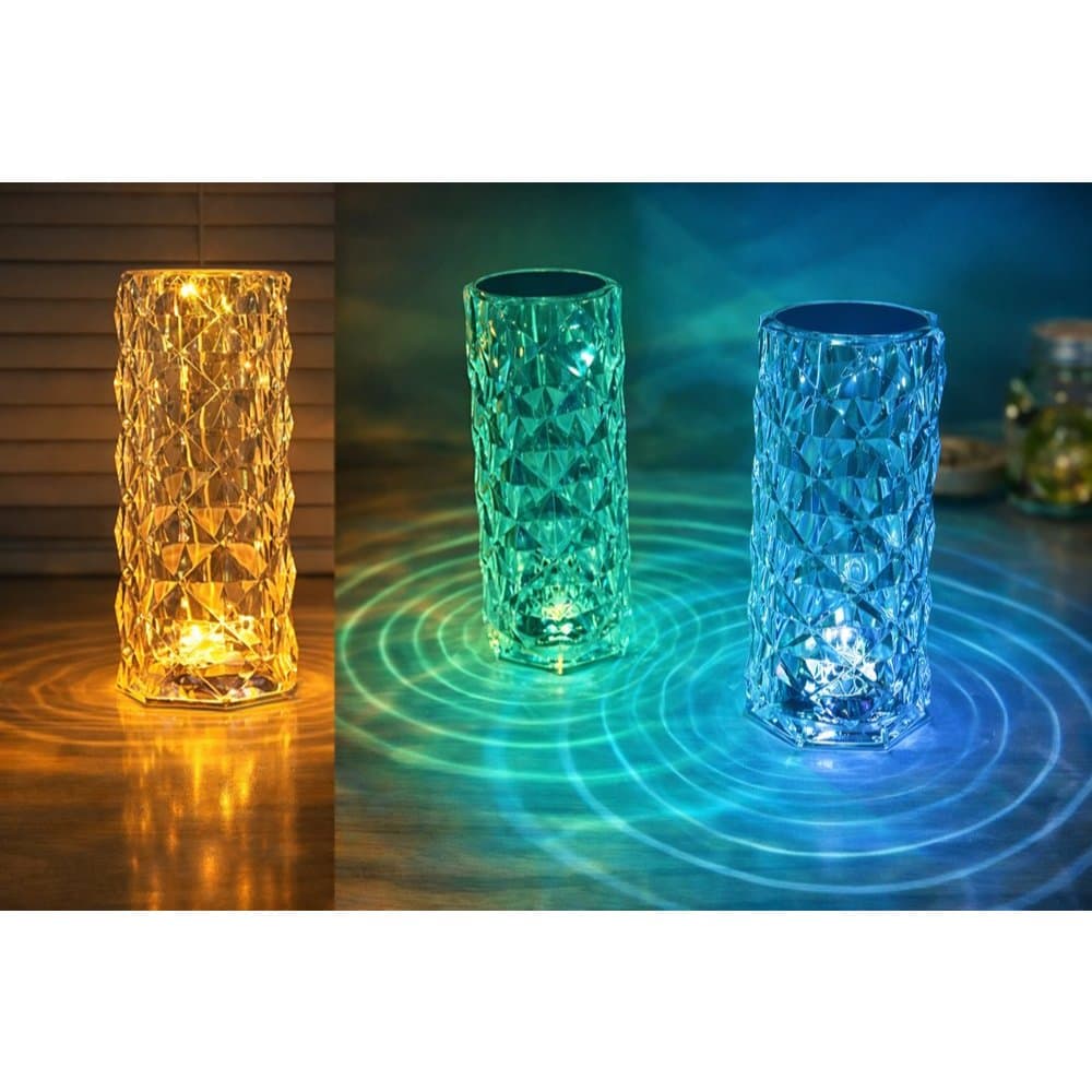 Luminária de Mesa LED Multicor Cristal Decorativa Com USB 21cm - com controle remoto - 3 Cores