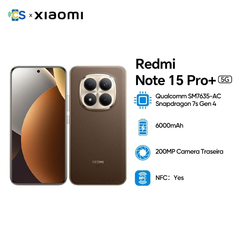 Xiaomi Redmi Note 15 Pro+ 5G, smartphone com câmera traseira dupla, cor marrom metálico