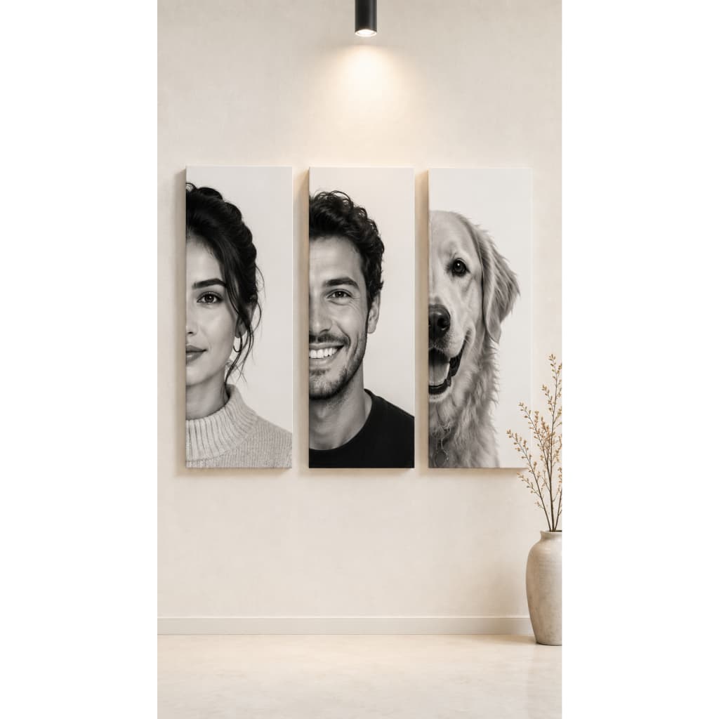 Trio personalizado Tríptico Personalizado com Meia-Face quadro personalizado com foto quadro casal