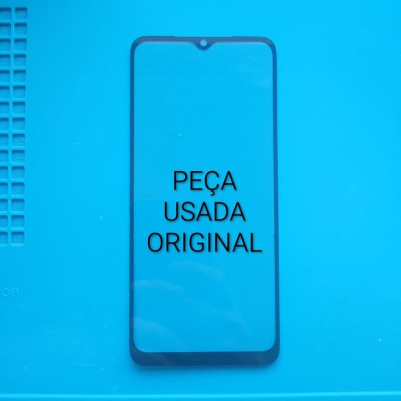 Tela de vidro sem toque para Xiaomi Redmi A1, Redmi A2, Poco C50, Poco C51, fundo azul, texto 'PEÇA USADA ORIGINAL'.