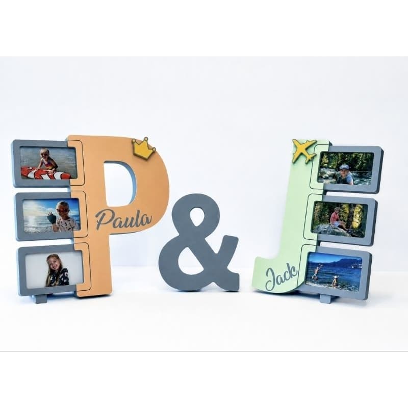 Porta Retrato Letra Personalizada 3D com 3 Fotos | Decoração Quarto | Presente Personalizado | Porta Fotos Decorativo |