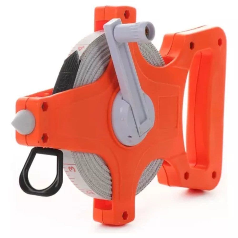 Fita métrica de construção civil com fibra de vidro resistente, 30m ou 50m, cor laranja, manivela e alça preta