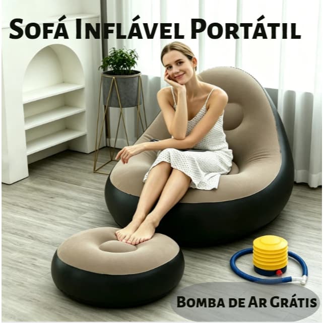Sofá Inflável Portátil 3 em 1 Poltrona Cama Dobrável com Bomba de Ar para Camping Praia e Uso Doméstico
