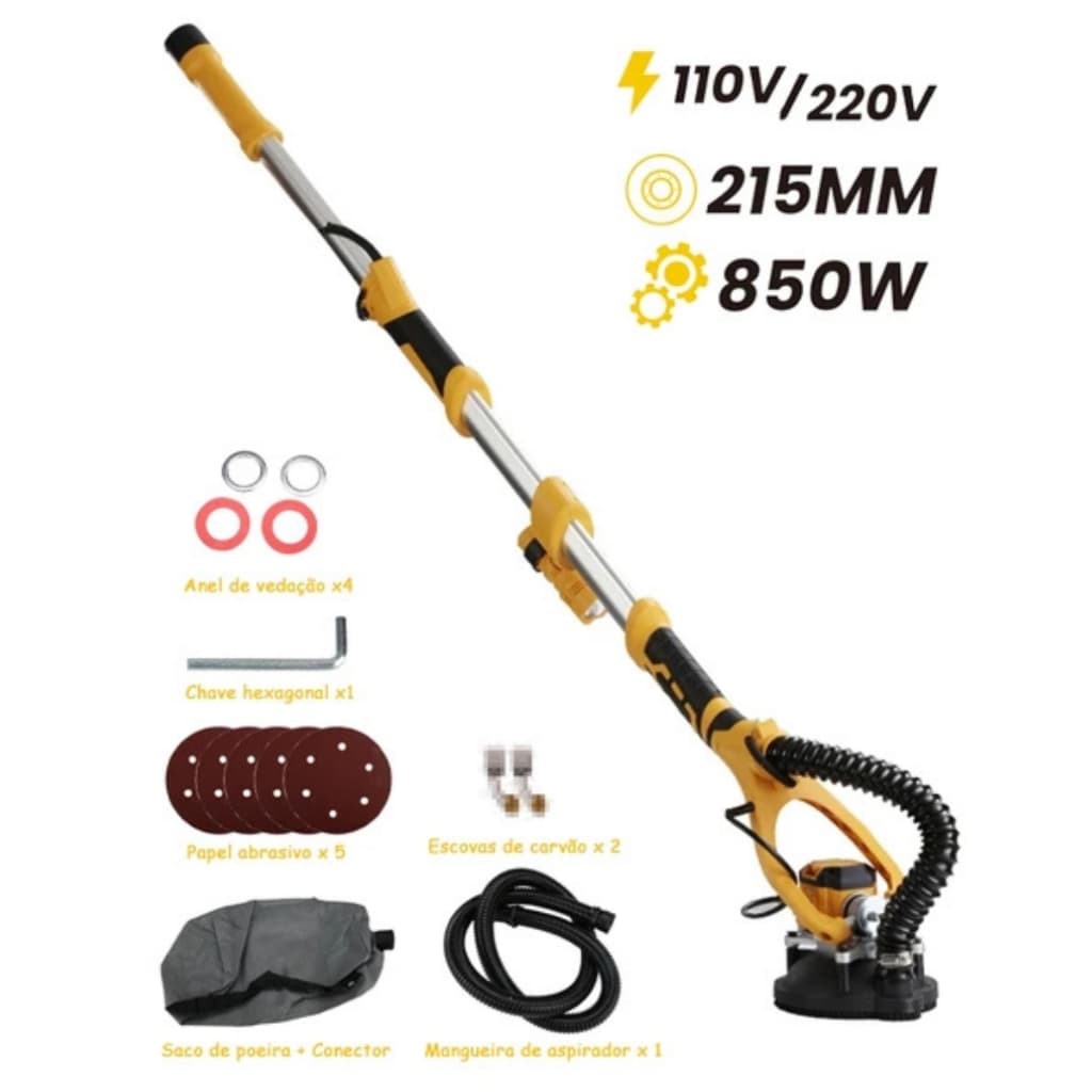Lixadeira Parede E Teto 1000w LED 6 Lixas + Coletor de Pó Lixadeira Girafa Braço Extensivel + Brinde