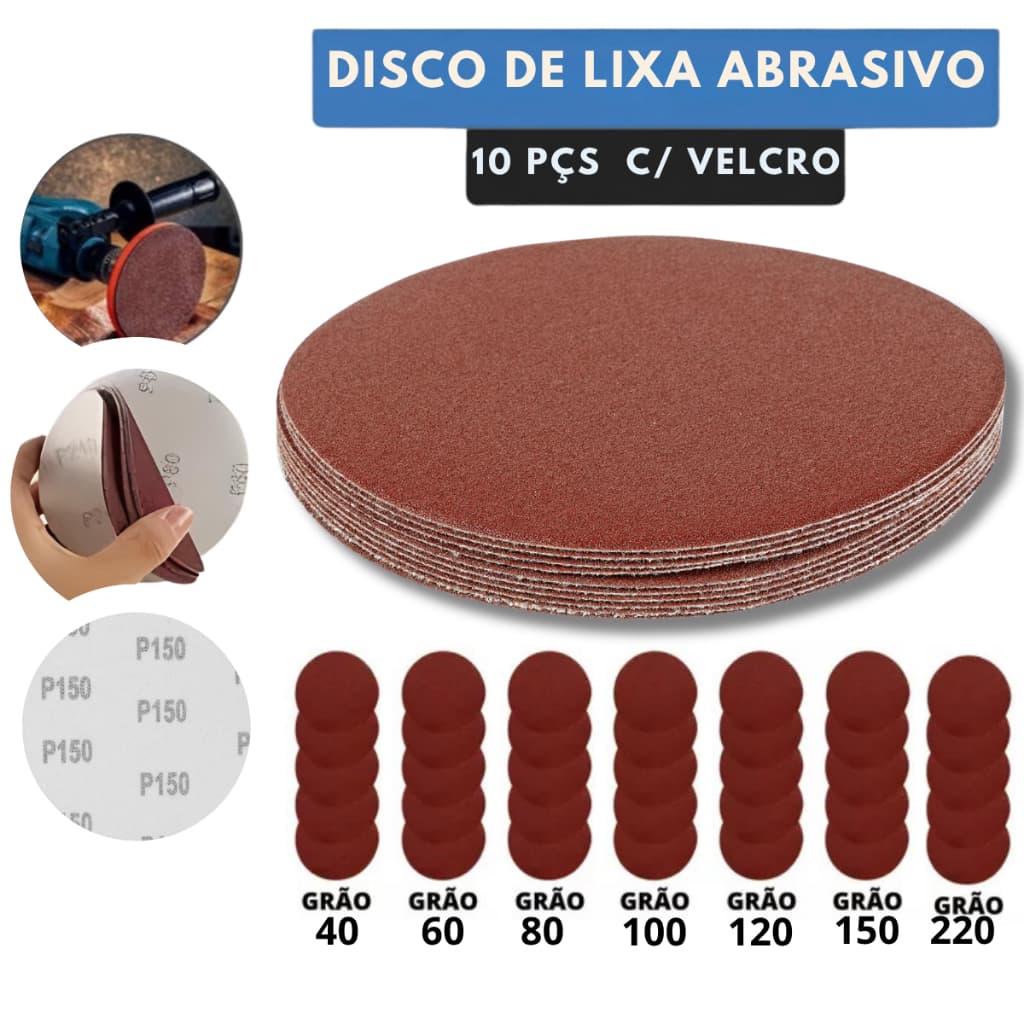 Disco de Lixa com Velcro 125mm Kit 10un Discos de Lixas Abrasiva Circular Para Lixadeira Lixa S/Furo