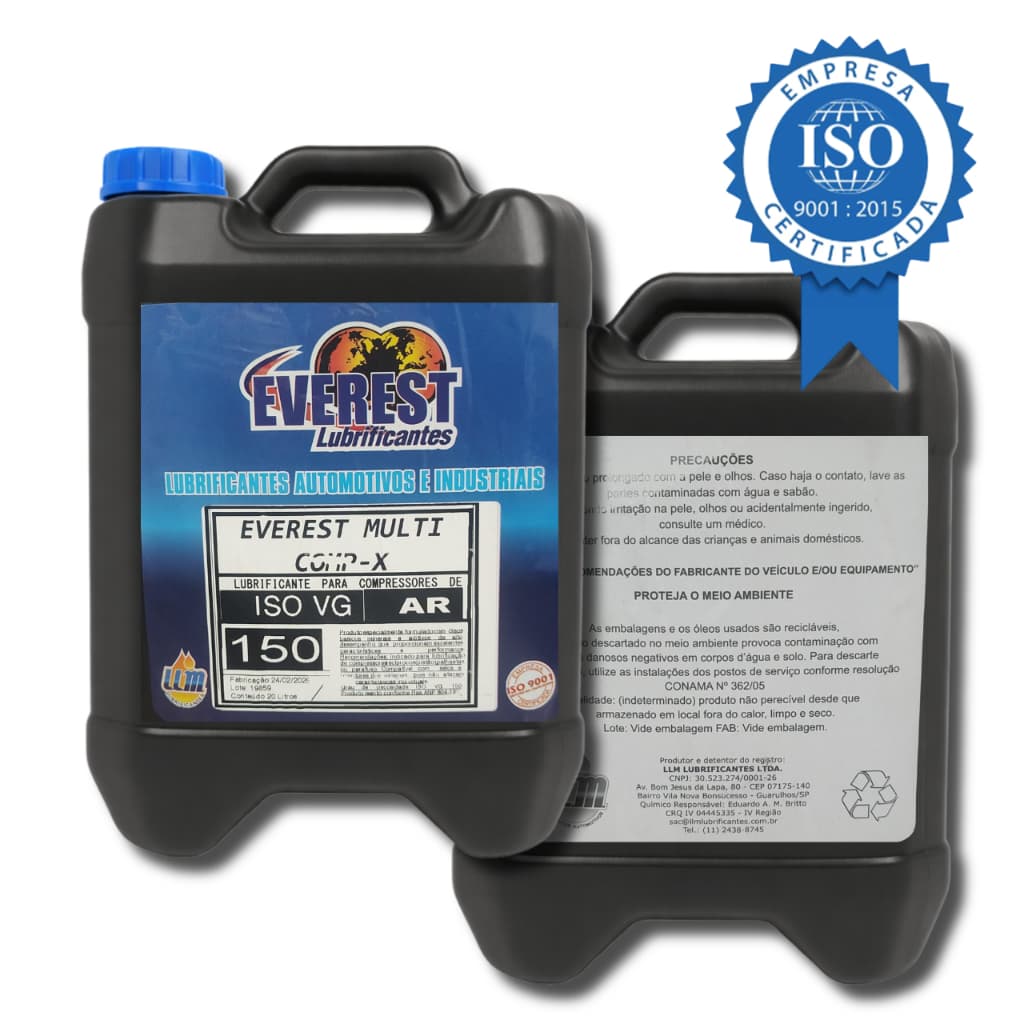 Galões de óleo industrial Everest Multi ISO 150 VG com certificação ISO 9001
