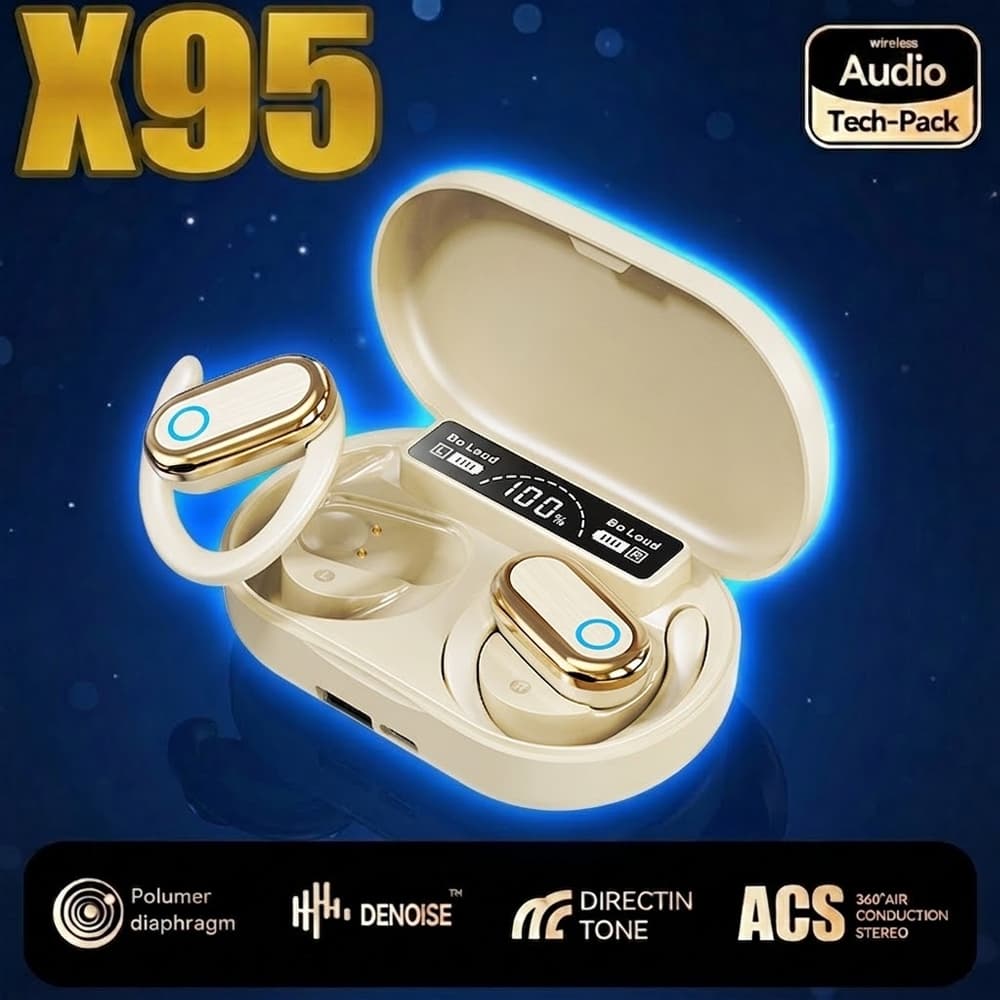 Fones de ouvido esportivos abertos X95 sem fio Bluetooth com estojo de carregamento
