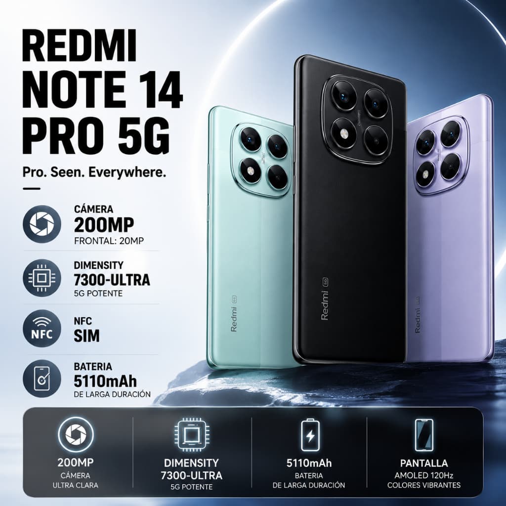 Xiaomi Redmi Note 14 Pro 5G com câmera 200MP, NFC, bateria 5110mAh, tela AMOLED