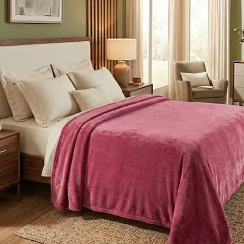 Manta de microfibra rosa claro para cama queen