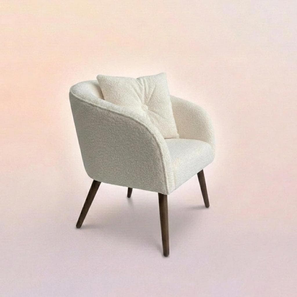 Poltrona Orgânica Bouclê Pés Palito Poltrona Tecido Bouclé Com Almofada Poltrona Decorativa Orgânica