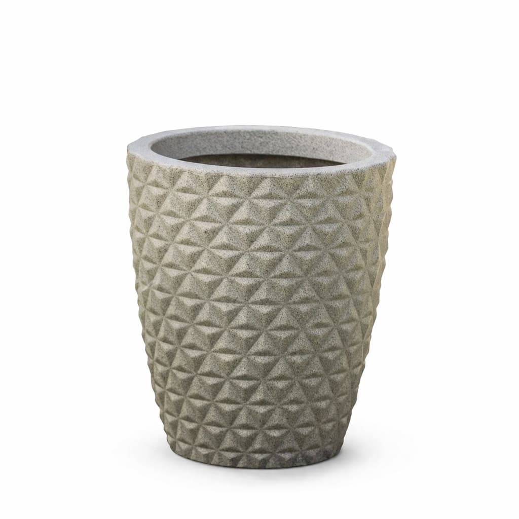 Vaso decorativo cinza com padrão geométrico de triângulos em polietileno para plantas