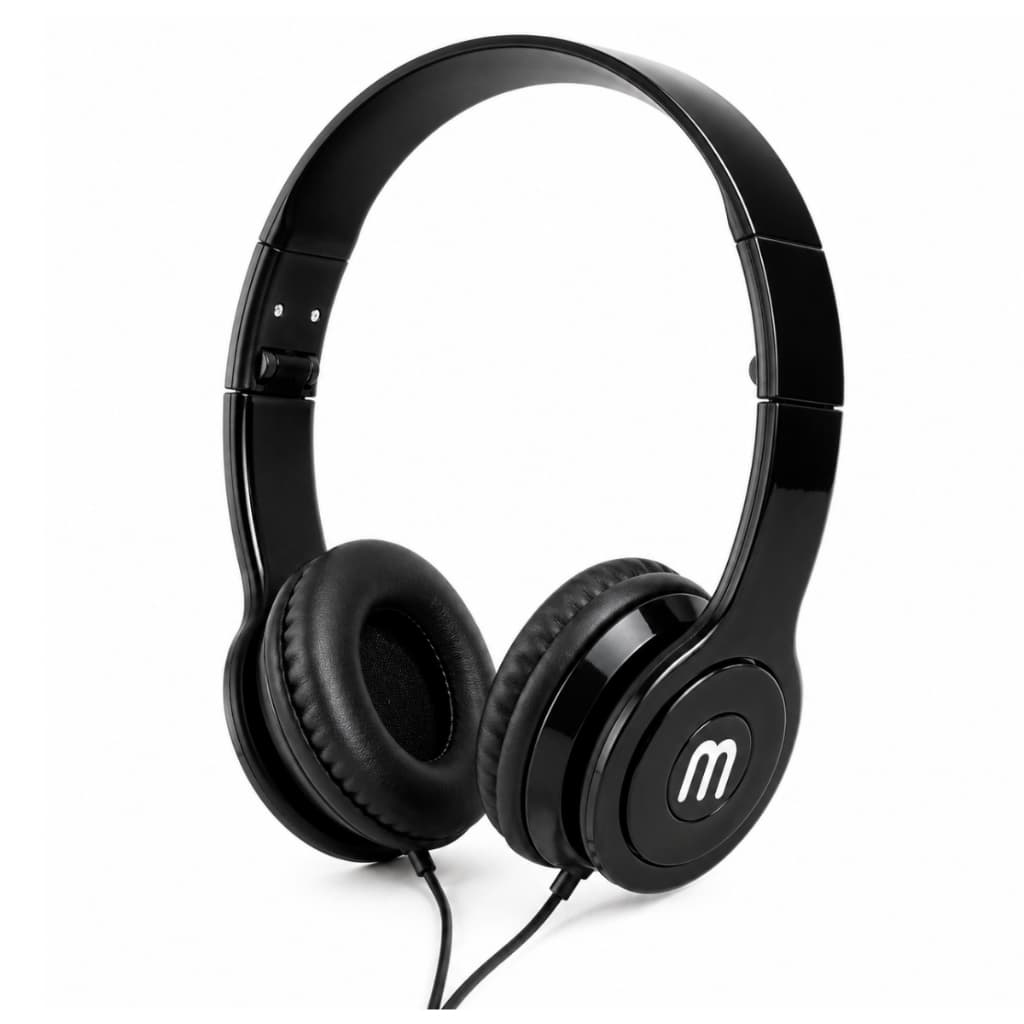 Fone de ouvido com fio preto over-ear com microfone integrado