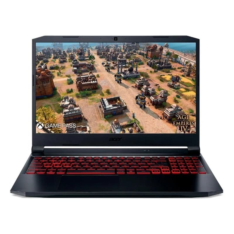 Notebook gamer ACER Nitro 5 AN515-57-73G1 aberto com teclado retroiluminado vermelho