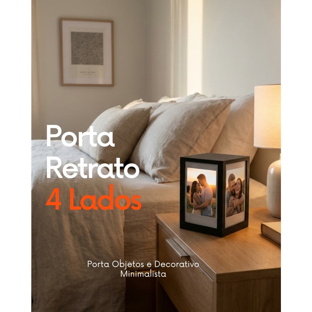 Porta Retrato Cubo 4 Fotos | polaroide com Tampa Guarda objetos | Lembrança e Decorativo Minimalista