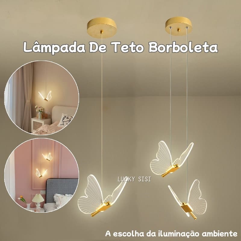 Lâmpada de teto borboleta LED com três tons de luz, design minimalista