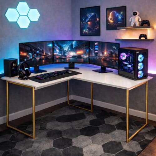 Escrivaninha Gamer Em L Com Pés de Ferro Em MDP 150x150cm