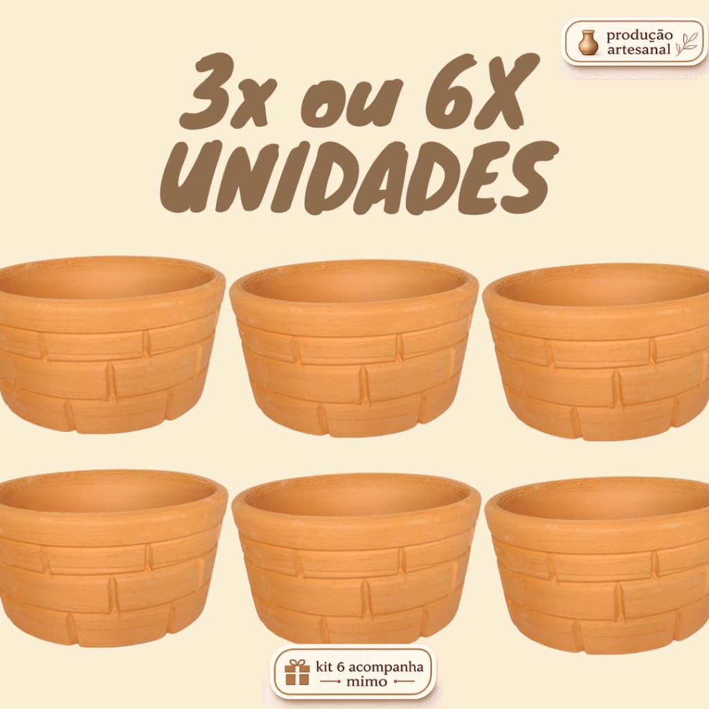 Kit com 6 vasos de barro e cerâmica, terracota, ideais para suculentas e cactos