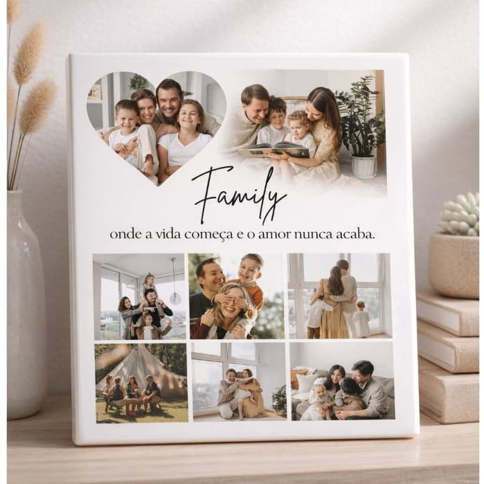 Azulejo personalizado família foto mural 20x20cm com texto