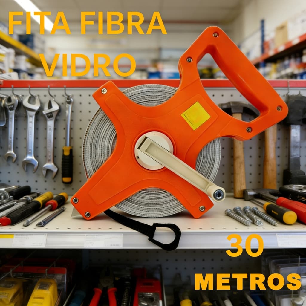 Fita métrica de fibra de vidro de 30 metros em uma loja de ferramentas