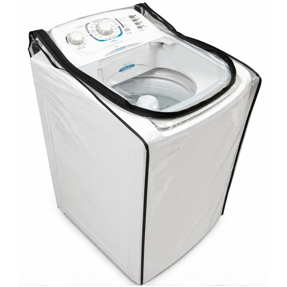 Capa transparente para máquina de lavar roupas Electrolux 12kg a 17kg, com zíper preto