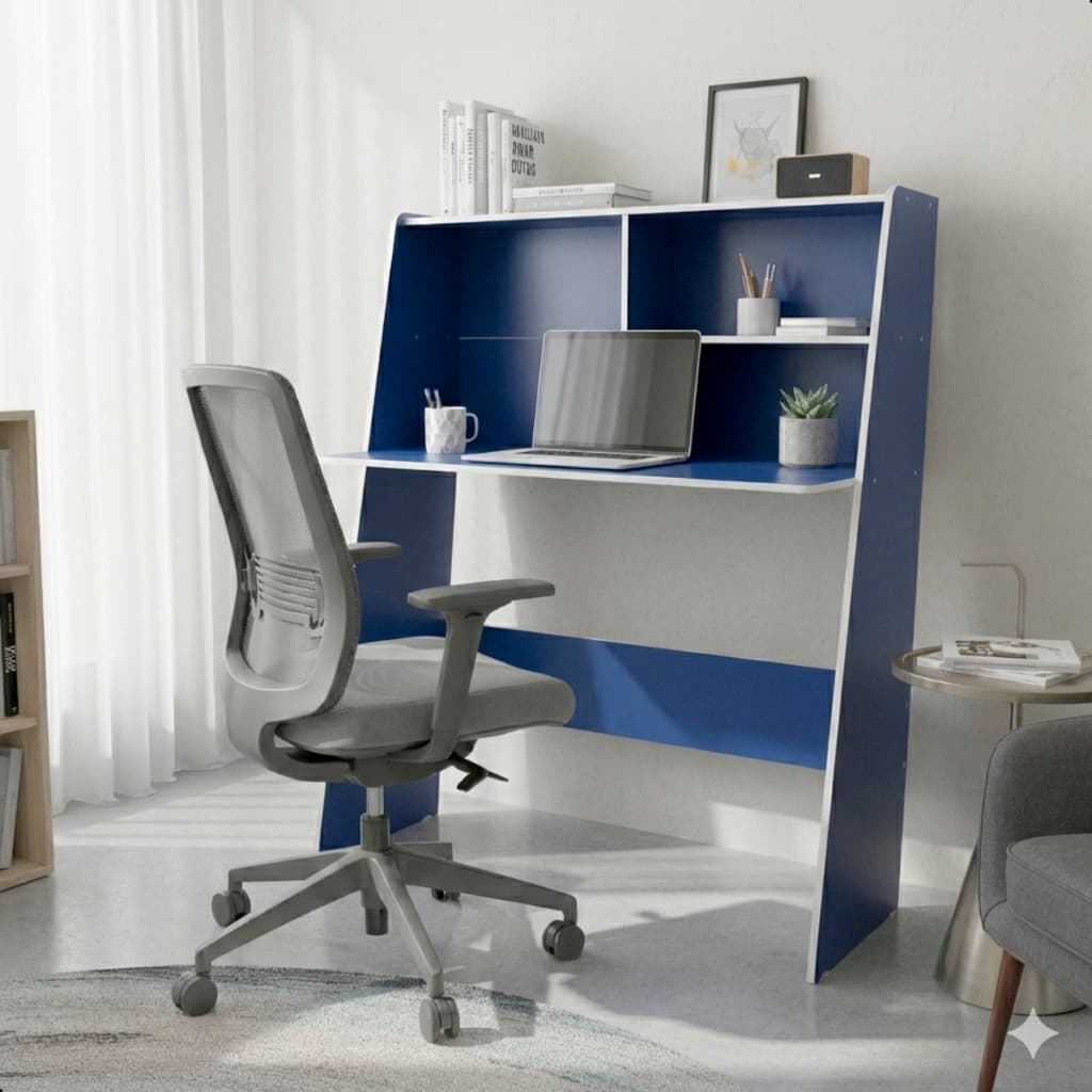 Mesa Estudo Escrivaninha Computador Infantil Azul Para Quarto Menino Com Prateleiras
