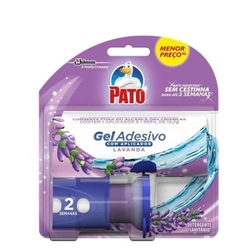Embalagem Pato Gel Adesivo Lavanda com aplicador e 6 discos, 2 semanas de perfume duradouro