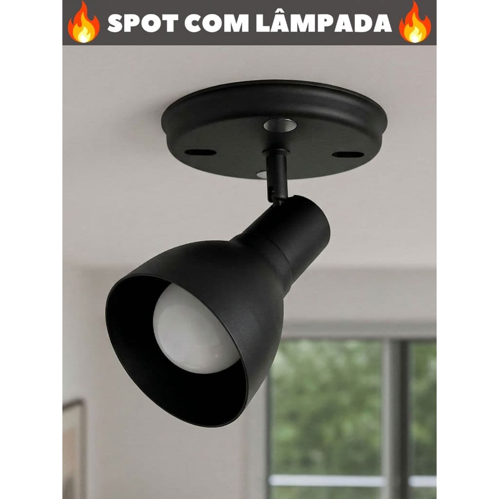 Spot de sobrepor direcionável preto com lâmpada E27 branca