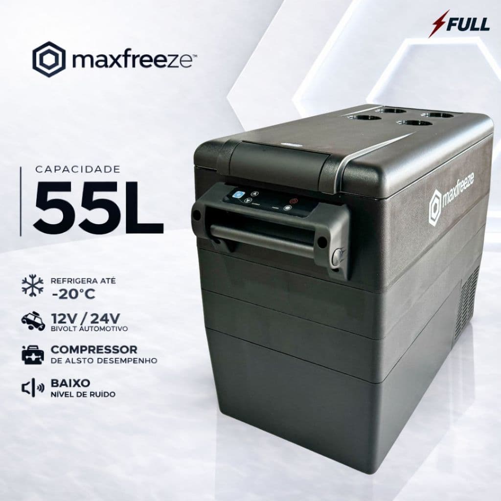 Mini Geladeira Portátil 55 Litros Com Freezer Quadrivolt 12v/24v 110v/220v Caminhão Ônibus Maxfreeze