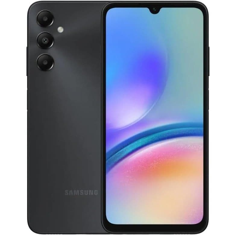 Smartphone Samsung Galaxy A05s preto com tela infinita de 6,7 polegadas e câmera traseira tripla