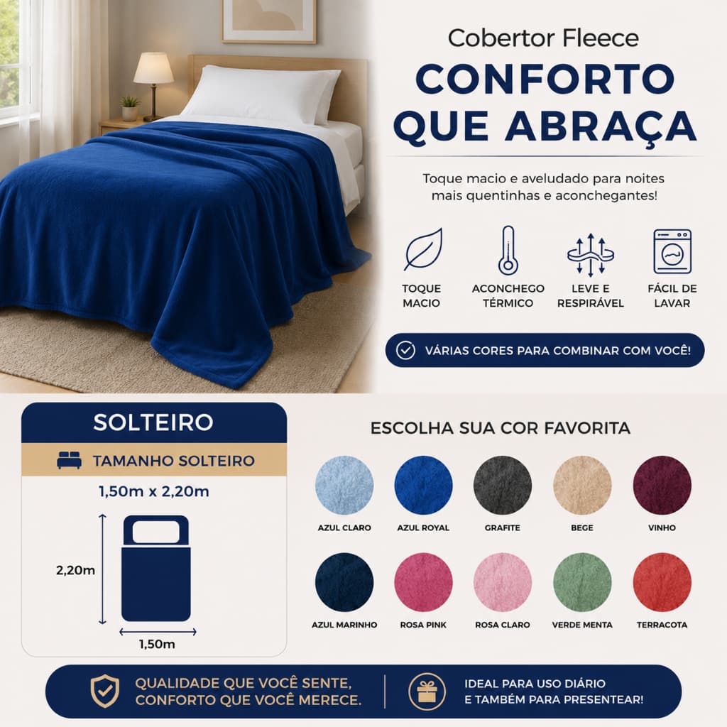Cobertor de microfibra azul escuro solteiro 150x220cm Camesa com várias cores disponíveis