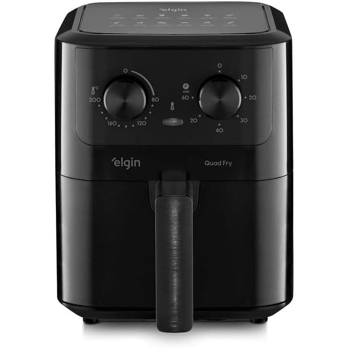Fritadeira Elétrica Elgin Quad Fry 4.2L, preta, controles rotativos, fundo branco