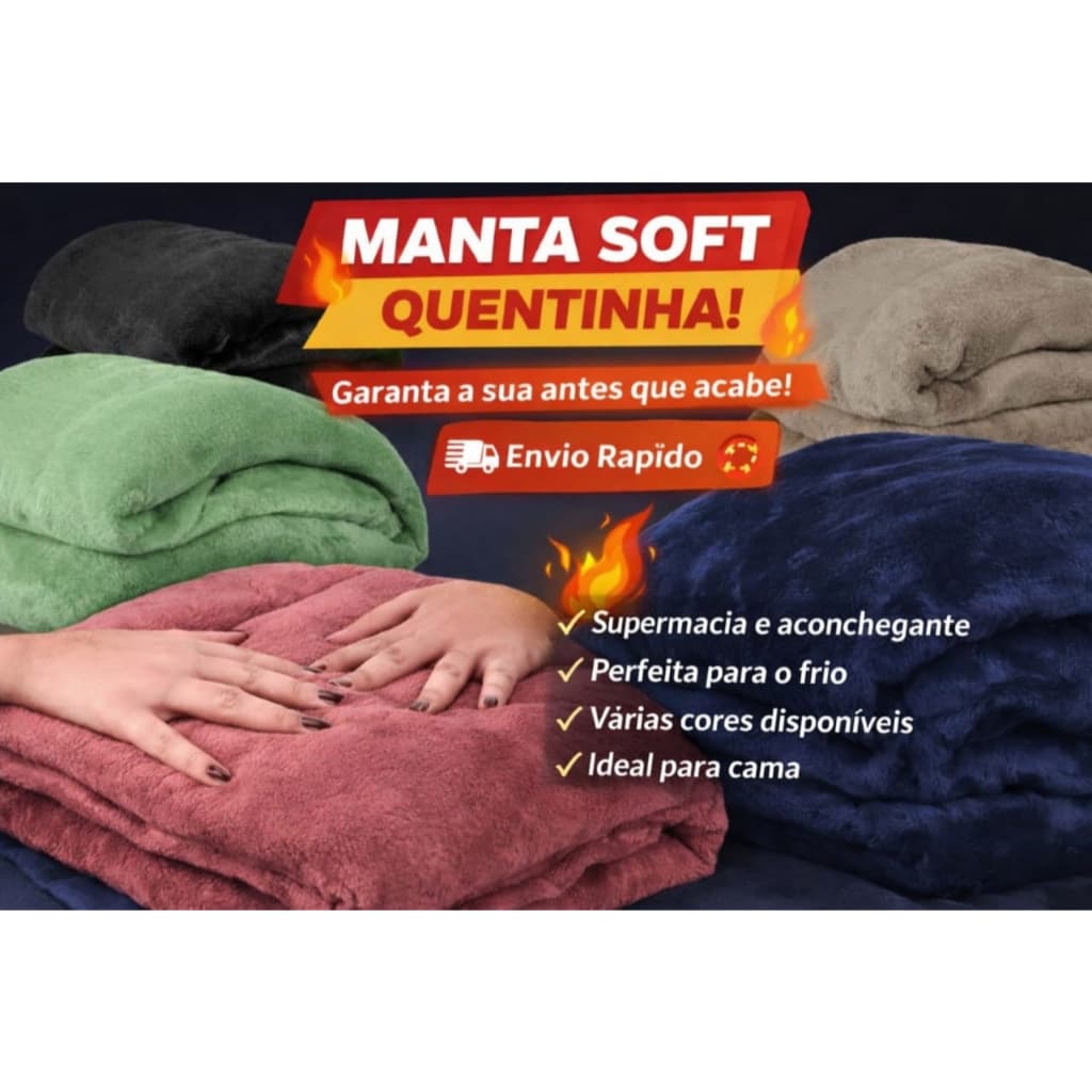 Manta Soft microfibra casal várias cores, toque aveludado, ideal para frio, disponível em verde, marrom, azul e preto