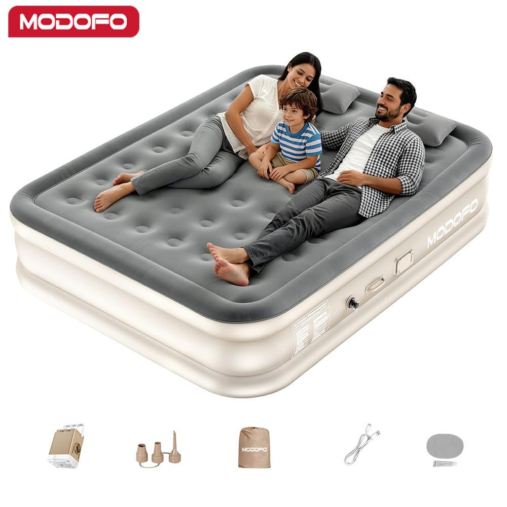 Colchão inflável automático MODOFO cinza e branco para camping e viagem com família