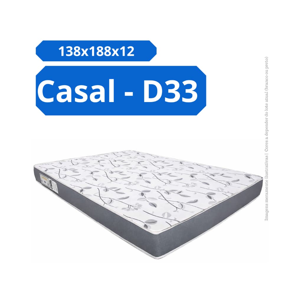 COLCHÃO FIRME D33 DE CASAL ESPUMA D33 138x188 com 12cm de altura DENSIDADE33